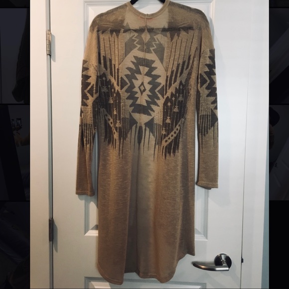 Sweaters - Long open front geometric/Aztec cardigan